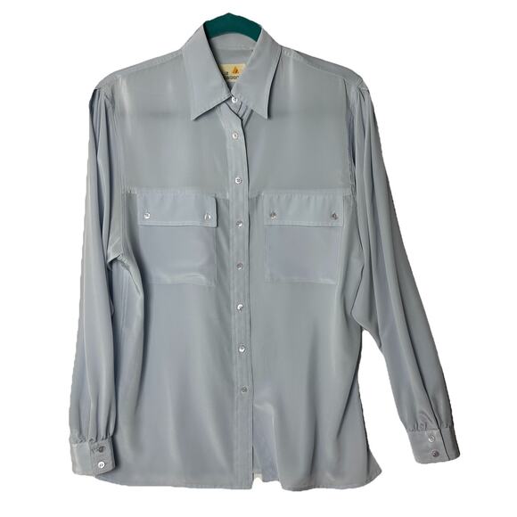 Liz Claiborne Light Blue Button Blouse Women Sz 8 Work Wear Career Shirt Vtg 80s - Picture 4 of 11